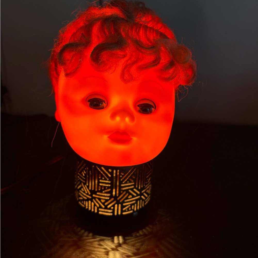 Creepy Doll Head Lamp, Red Hair , Halloween Decor